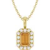 14K Gold Emerald Natural Citrine Halo-Style Necklace or Pendant - Yellow Gold