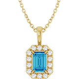 14K Gold Emerald Natural Blue Zircon Halo-Style Necklace or Pendant - Yellow Gold