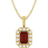 14K Gold Emerald Natural Mozambique Garnet Halo-Style Necklace or Pendant - Yellow Gold