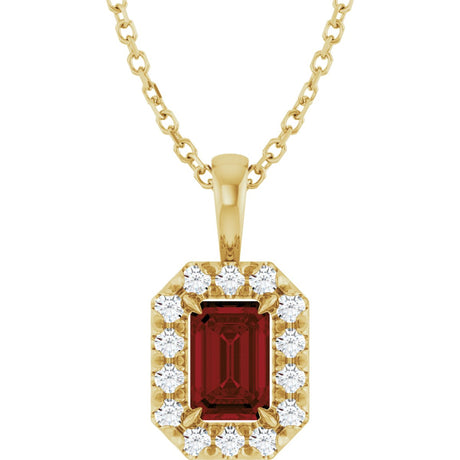 14K Gold Emerald Natural Mozambique Garnet Halo-Style Necklace or Pendant - Yellow Gold