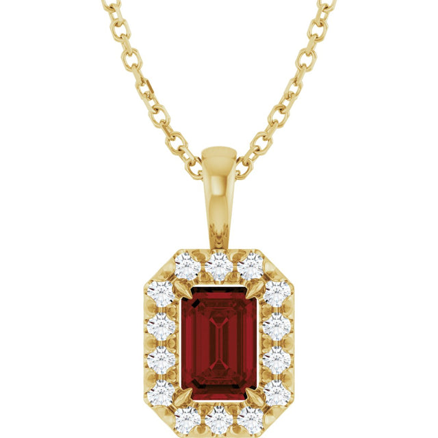14K Gold Emerald Natural Mozambique Garnet Halo-Style Necklace or Pendant - Yellow Gold