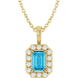 14K Gold Emerald Natural Aquamarine Halo-Style Necklace or Pendant - Yellow Gold