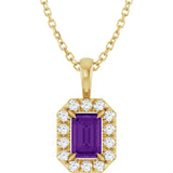 14K Gold Emerald Natural Amethyst Halo-Style Necklace or Pendant - Yellow Gold