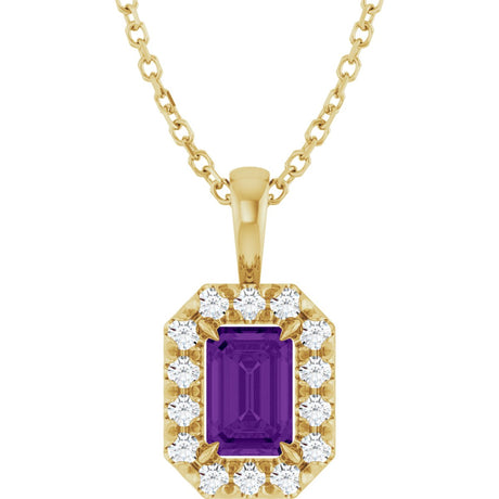 14K Gold Emerald Natural Amethyst Halo-Style Necklace or Pendant - Yellow Gold