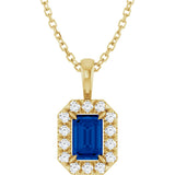 14K Gold Emerald Natural Blue Sapphire Halo-Style Necklace or Pendant - Yellow Gold