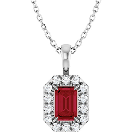 14K Gold Emerald Natural Ruby Halo-Style Necklace or Pendant - White Gold