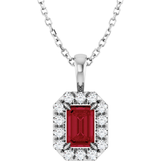Platinum Emerald Natural Ruby Halo-Style Necklace or Pendant
