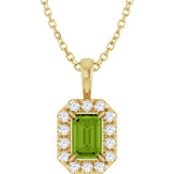 14K Gold Emerald Natural Peridot Halo-Style Necklace or Pendant - Yellow Gold