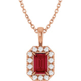 14K Gold Emerald Natural Ruby Halo-Style Necklace or Pendant - Rose Gold