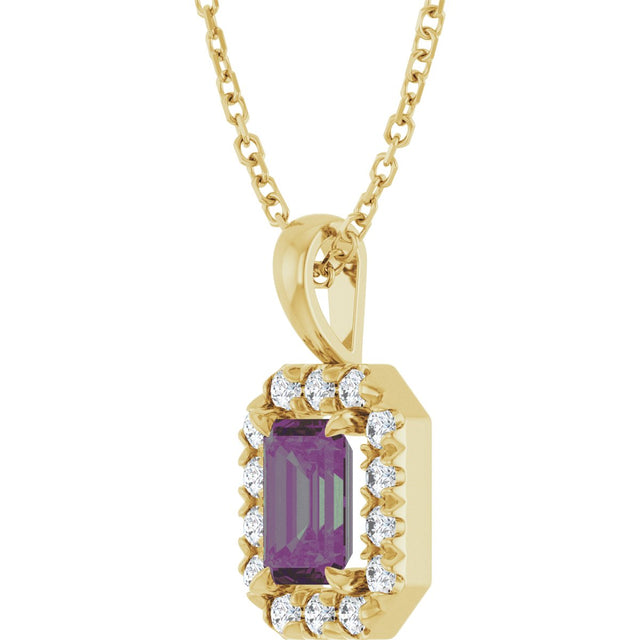 14K Gold Emerald Lab-Grown Alexandrite Halo-Style Necklace or Pendant - Yellow Gold - view 2