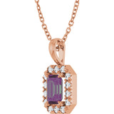 14K Gold Emerald Lab-Grown Alexandrite Halo-Style Necklace or Pendant - Rose Gold - view 2
