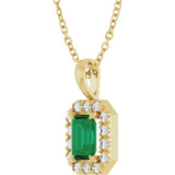 14K Gold Emerald Natural Emerald Halo-Style Necklace or Pendant - Yellow Gold - view 2