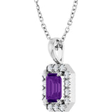 Platinum Emerald Natural Amethyst Halo-Style Necklace or Pendant - view 2