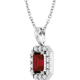 14K Gold Emerald Natural Mozambique Garnet Halo-Style Necklace or Pendant - White Gold - view 2