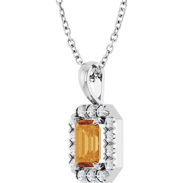 Platinum Emerald Natural Citrine Halo-Style Necklace or Pendant - view 2