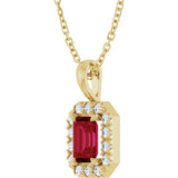 14K Gold Emerald Lab-Grown Ruby Halo-Style Necklace or Pendant - Yellow Gold - view 2