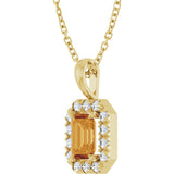 14K Gold Emerald Natural Citrine Halo-Style Necklace or Pendant - Yellow Gold - view 2