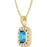 14K Gold Emerald Natural Blue Zircon Halo-Style Necklace or Pendant - Yellow Gold - view 2