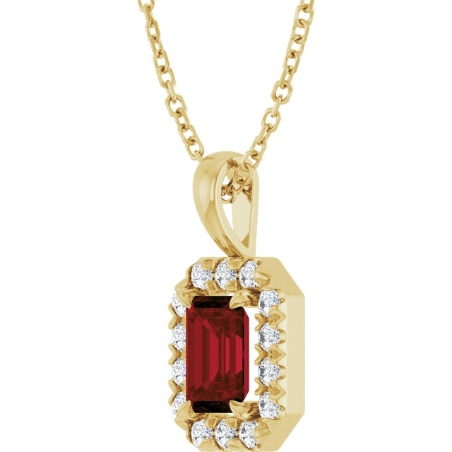 14K Gold Emerald Natural Mozambique Garnet Halo-Style Necklace or Pendant - Yellow Gold - view 2