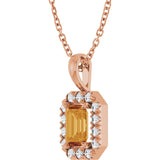 14K Gold Emerald Natural Citrine Halo-Style Necklace or Pendant - Rose Gold - view 2