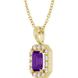 14K Gold Emerald Natural Amethyst Halo-Style Necklace or Pendant - Yellow Gold - view 2