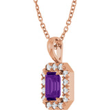 14K Gold Emerald Natural Amethyst Halo-Style Necklace or Pendant - Rose Gold - view 2