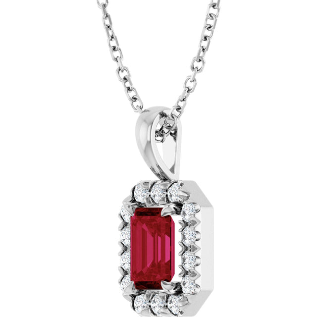 14K Gold Emerald Natural Ruby Halo-Style Necklace or Pendant - White Gold - view 2