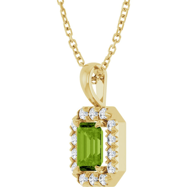 14K Gold Emerald Natural Peridot Halo-Style Necklace or Pendant - Yellow Gold - view 2