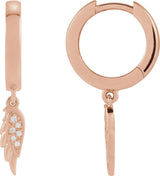14K Gold Round Natural Diamond Angel Wing Hinged Hoop Earrings - Rose Gold