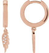 14K Gold Round Natural Diamond Angel Wing Hinged Hoop Earrings - Rose Gold - view 2