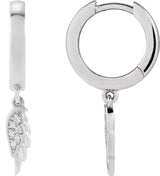 Platinum Round Natural Diamond Angel Wing Hinged Hoop Earrings - view 2