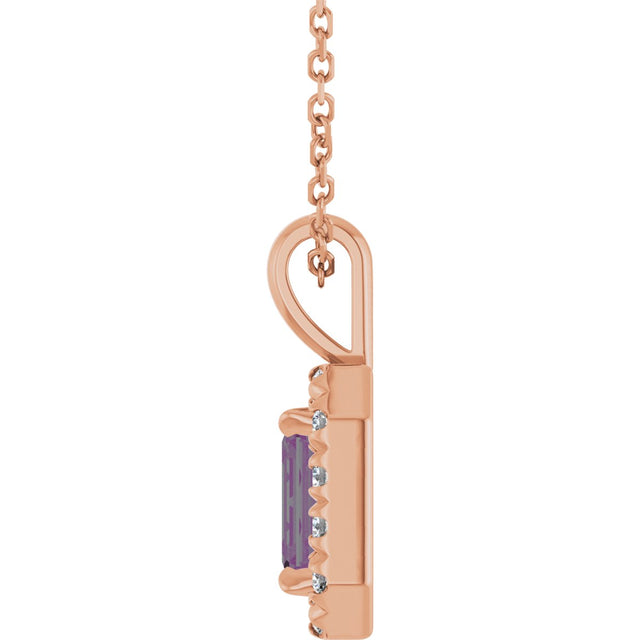 14K Gold Emerald Lab-Grown Alexandrite Halo-Style Necklace or Pendant - Rose Gold - view 3