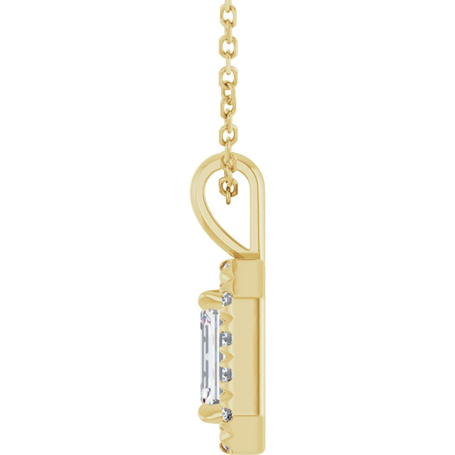 14K Gold Emerald Natural White Sapphire Halo-Style Necklace or Pendant - Yellow Gold - view 3