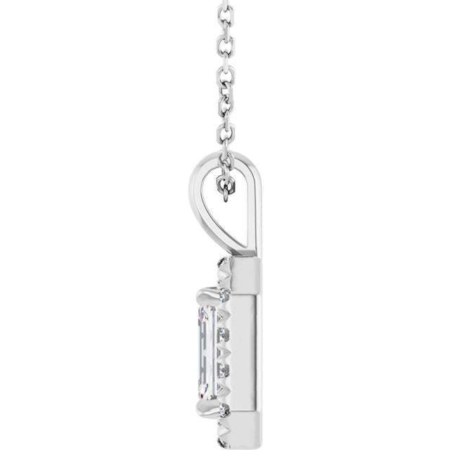 14K Gold Emerald Natural White Sapphire Halo-Style Necklace or Pendant - White Gold - view 3