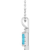 Platinum Emerald Natural Blue Zircon Halo-Style Necklace or Pendant - view 3