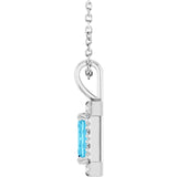 Platinum Emerald Natural Aquamarine Halo-Style Necklace or Pendant - view 3