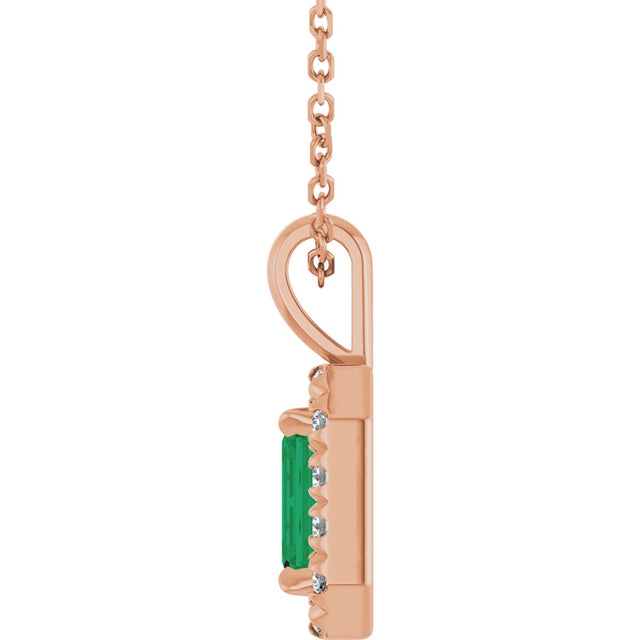 14K Gold Emerald Natural Emerald Halo-Style Necklace or Pendant - Rose Gold - view 3
