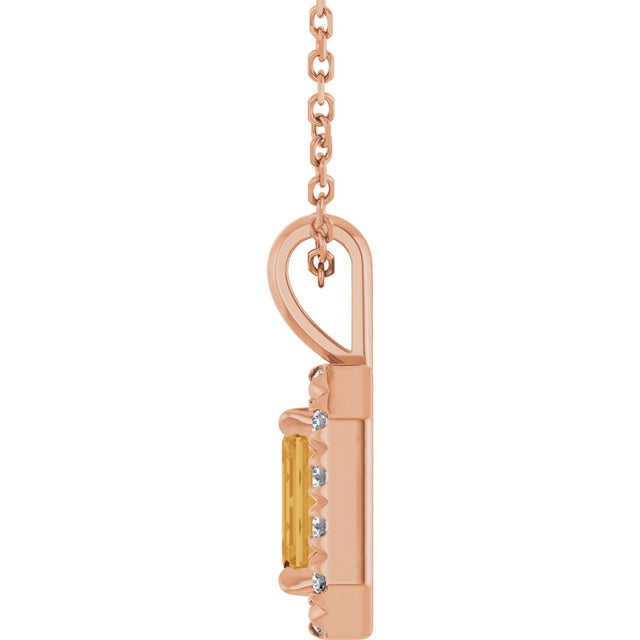 14K Gold Emerald Natural Citrine Halo-Style Necklace or Pendant - Rose Gold - view 3