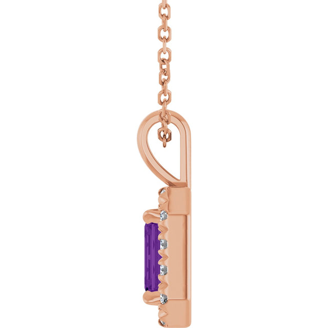 14K Gold Emerald Natural Amethyst Halo-Style Necklace or Pendant - Rose Gold - view 3