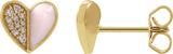 14K Gold Round Natural Diamond Heart Earrings – 1.2mm Stones - Yellow Gold