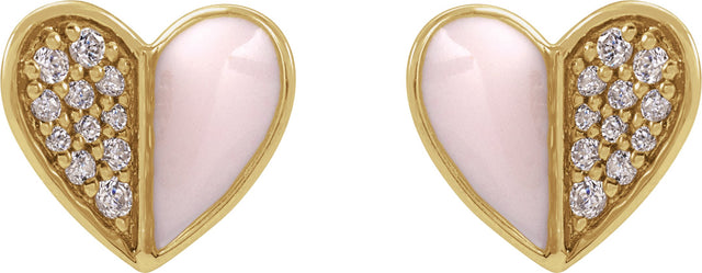 14K Gold Round Natural Diamond Heart Earrings – 1.2mm Stones - Yellow Gold - view 2