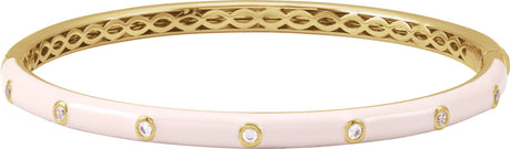 14K Gold Round Natural Diamond Accented Bangle Bracelet – 1.9mm Stones - Yellow Gold