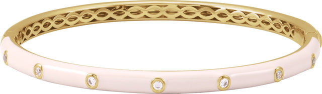 14K Gold Round Natural Diamond Accented Bangle Bracelet – 1.9mm Stones - Yellow Gold