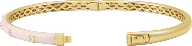 14K Gold Round Natural Diamond Accented Bangle Bracelet – 1.9mm Stones - Yellow Gold - view 3