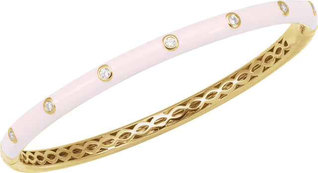 14K Gold Round Natural Diamond Accented Bangle Bracelet – 1.9mm Stones - Yellow Gold - view 2