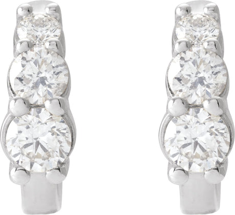 Platinum Round Natural Diamond Graduated Hoop Earrings - view 2