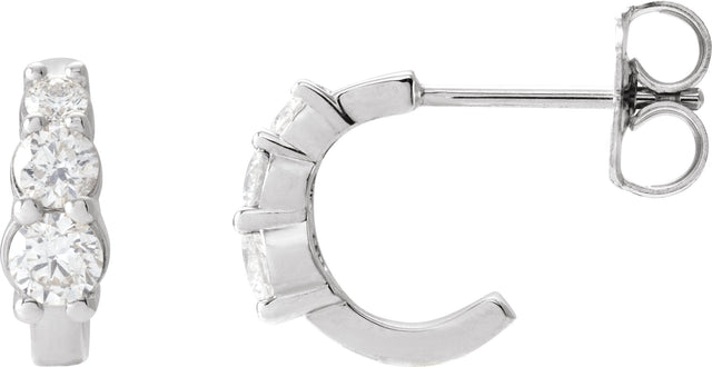 Platinum Round Natural Diamond Graduated Hoop Earrings