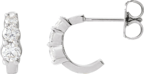 14K Gold Round Natural Diamond Graduated Hoop Earrings - White Gold