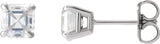 Platinum Asscher Natural Diamond Solitaire Stud Earrings