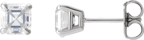 Platinum Asscher Natural Diamond Solitaire Stud Earrings